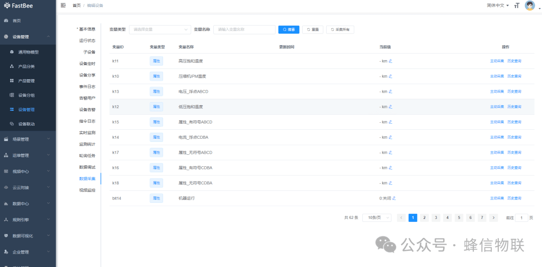 Device data collection real-time status list
