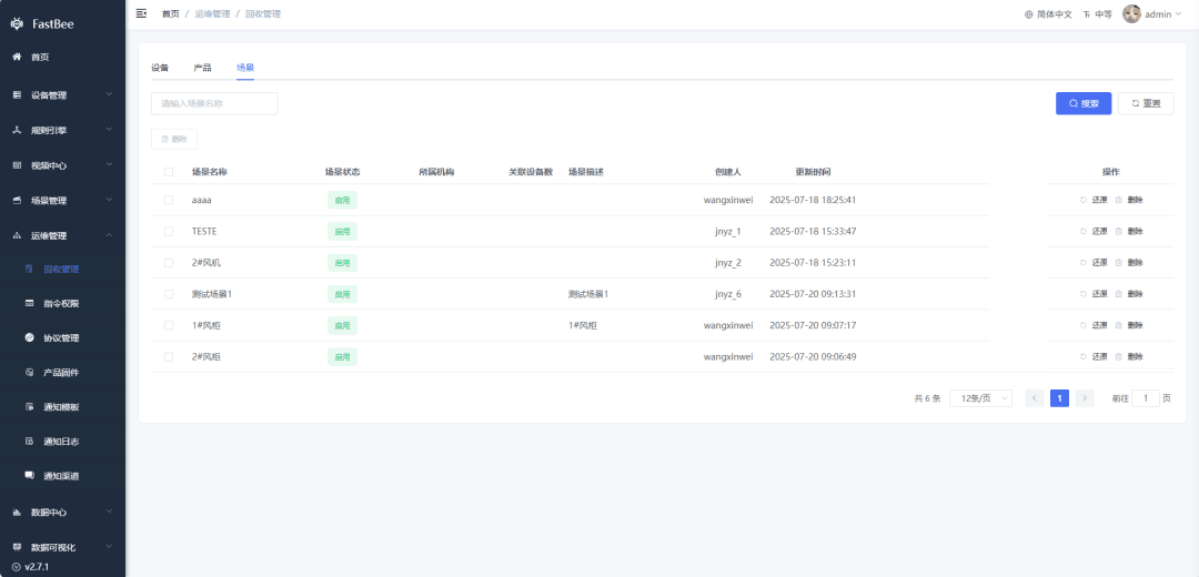 Scene management physical delete and restore