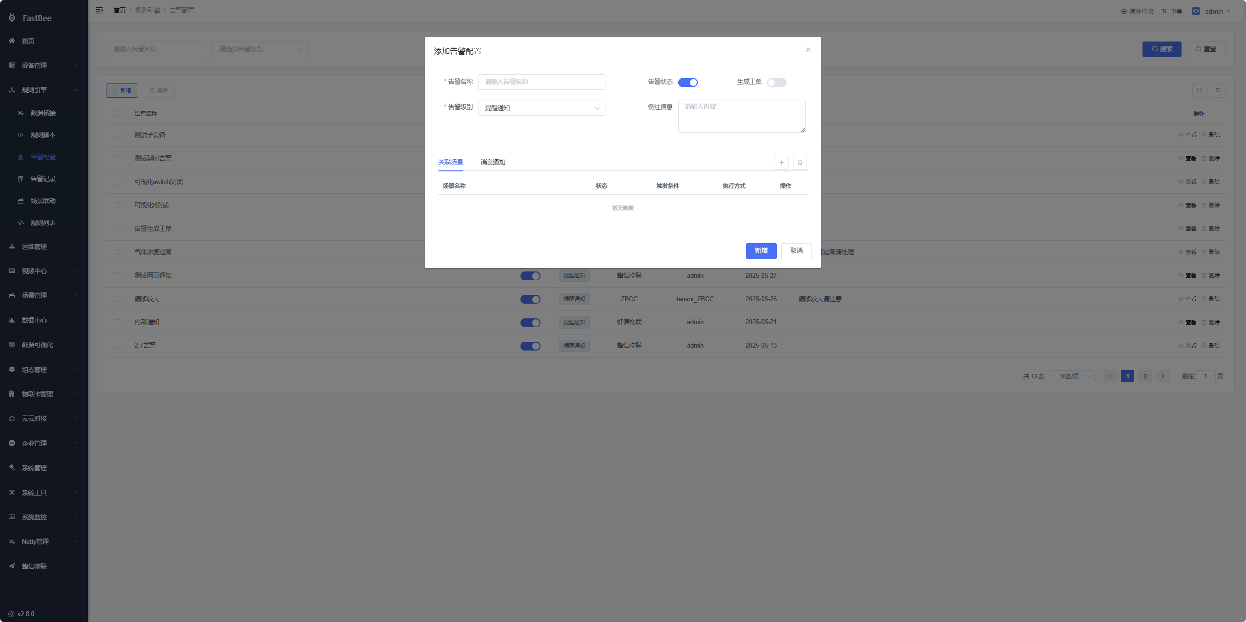 Alert configuration items page screenshot