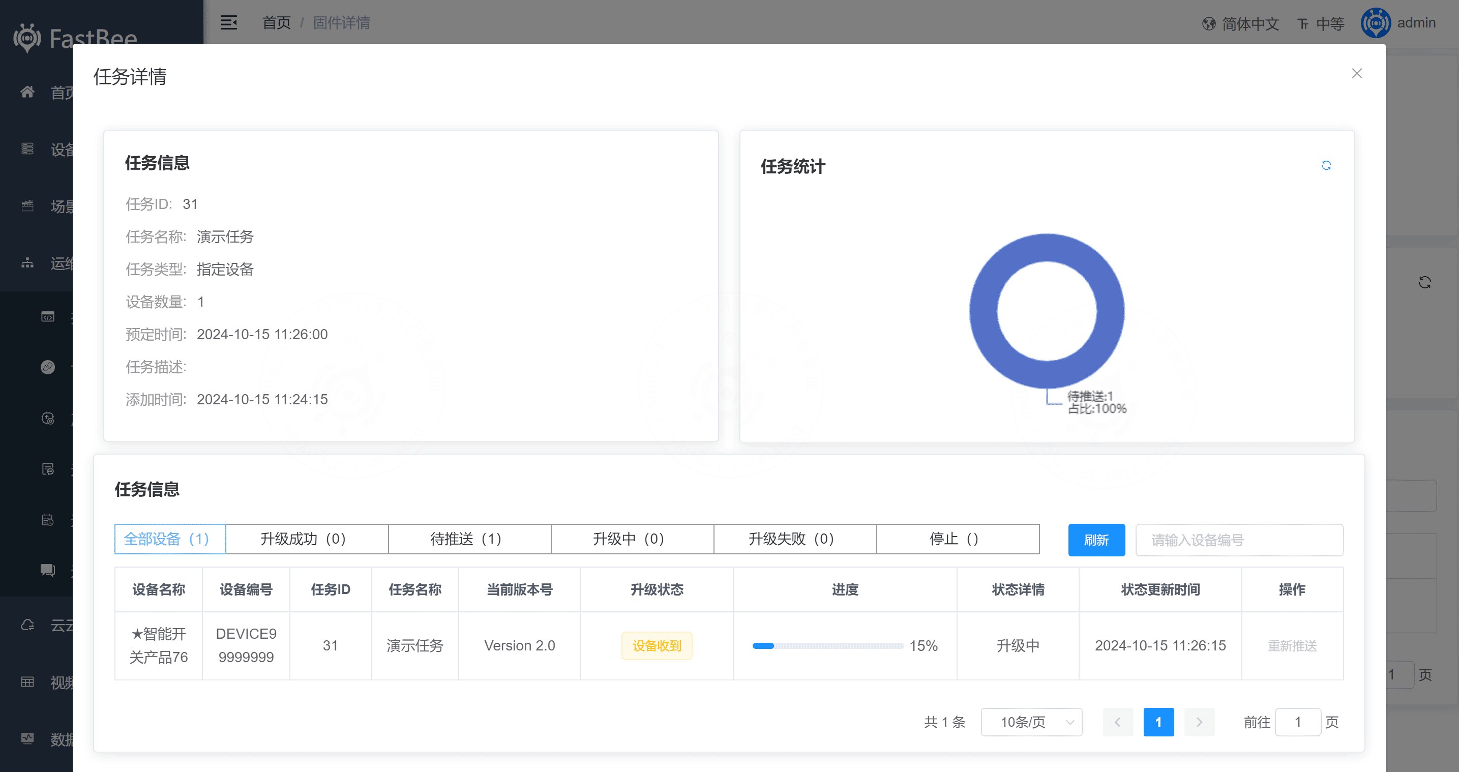 Observe the task upgrade progress in real time page screenshot
