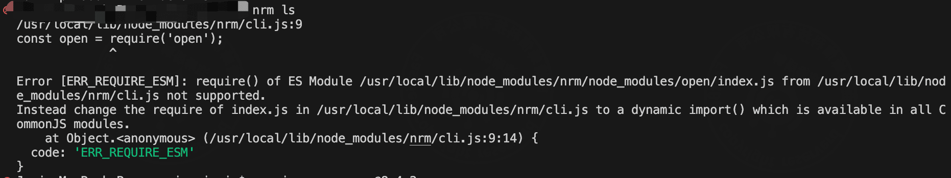 FAQ screenshot for the nrm ls error
