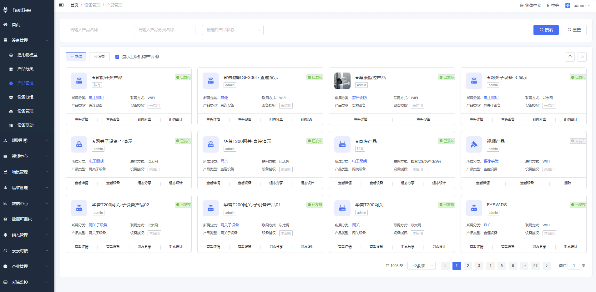 Screenshot of the Product Management overview page