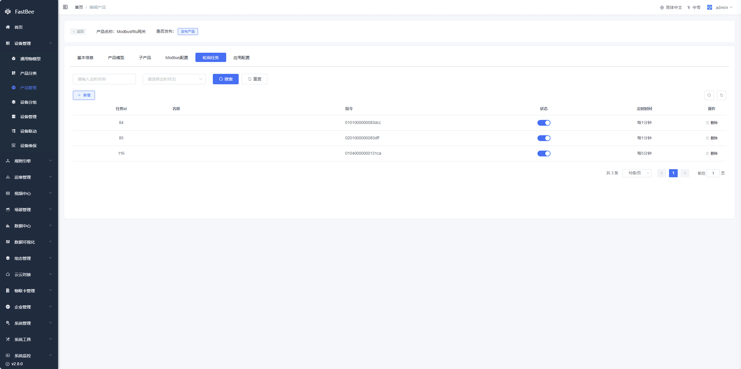 Screenshot of the Polling Tasks page