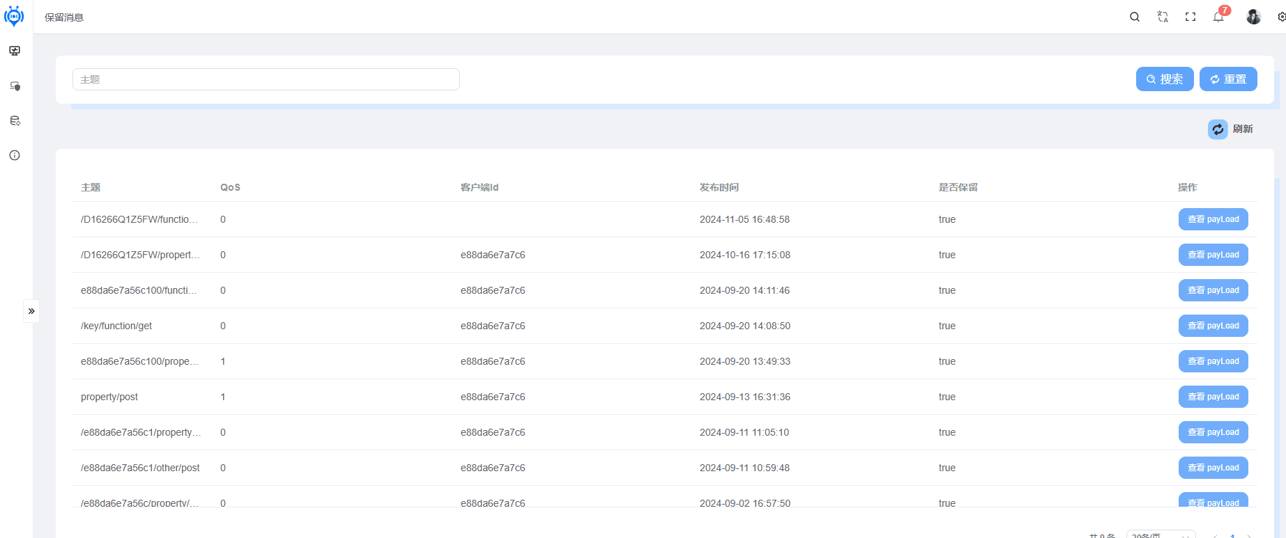 Screenshot of the delayed message list page below