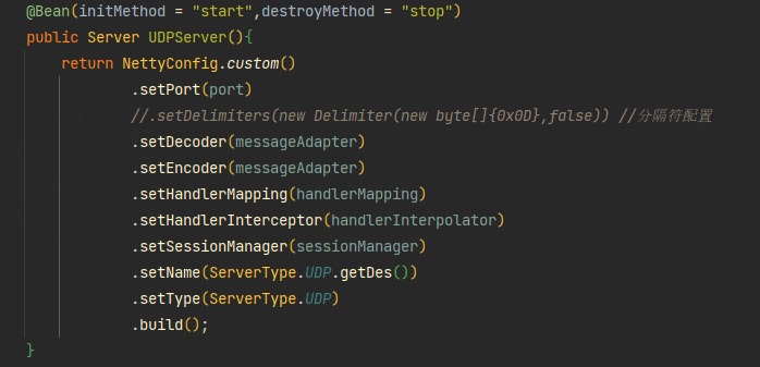 UDP service startup class screenshot