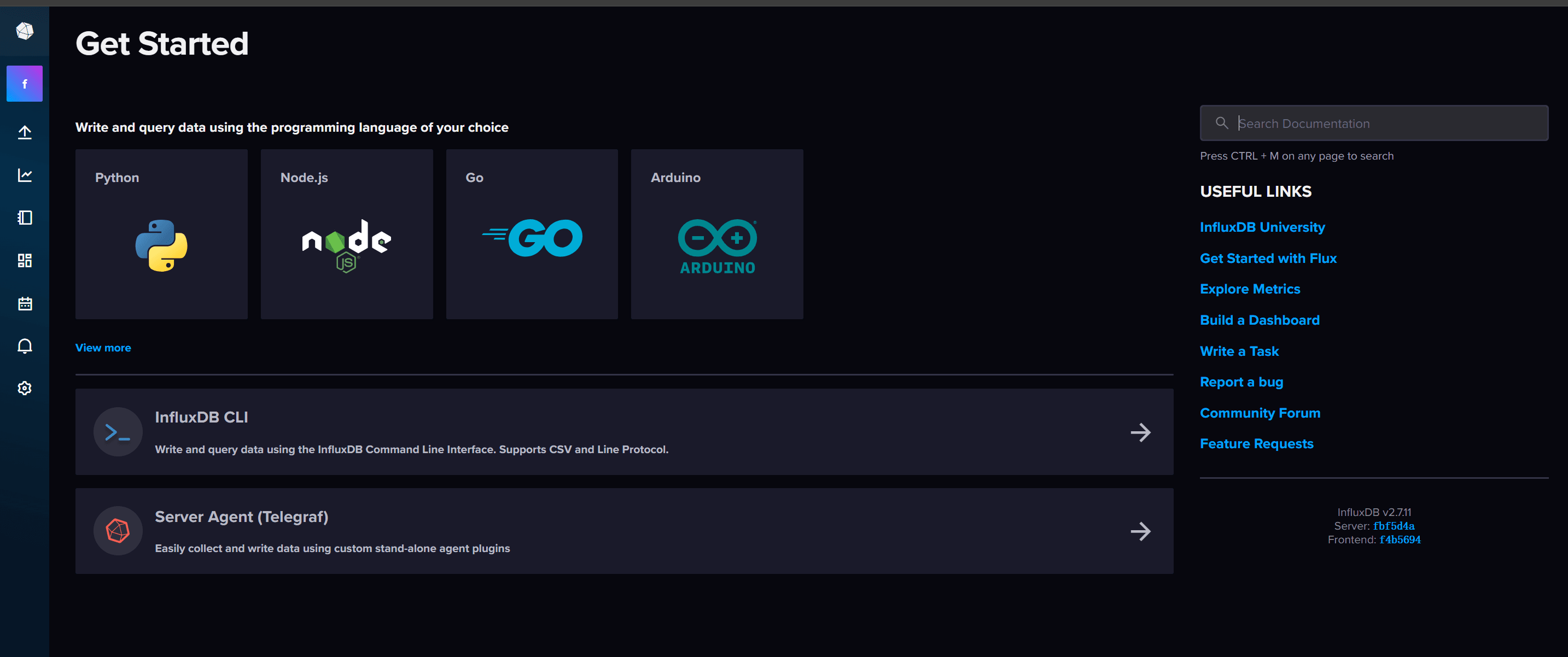 influxdb 登录后页面截图